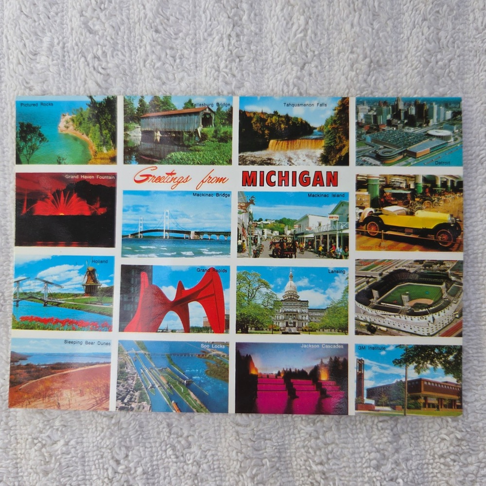 Vintage Greetings From Michigan Multi View Postcard Penrod Hiawatha 1008
